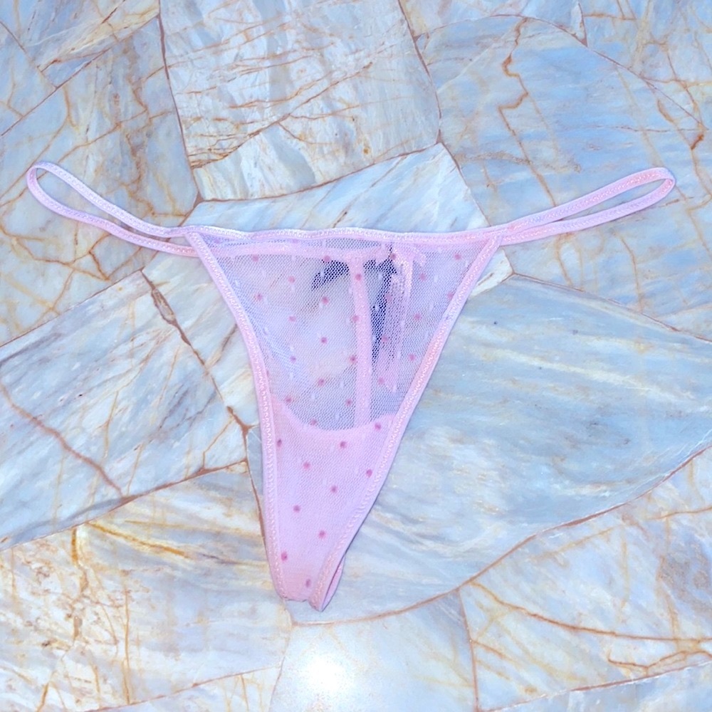 Small Rare “Sexy little things” V-String Very Sexy Thong Panty Pink Polka Dot